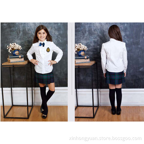 Cheap custom design cotton primary school uniform white shirts